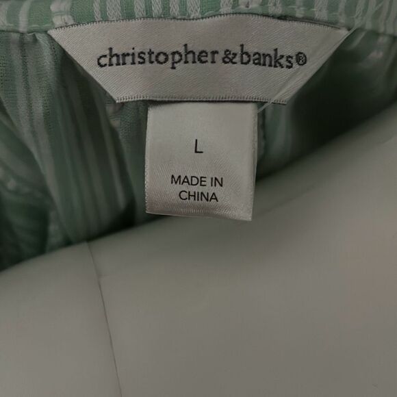 Christopher & Banks V neck 3/4 length sleeve mint green stripped blouse Large - Picture 7 of 7